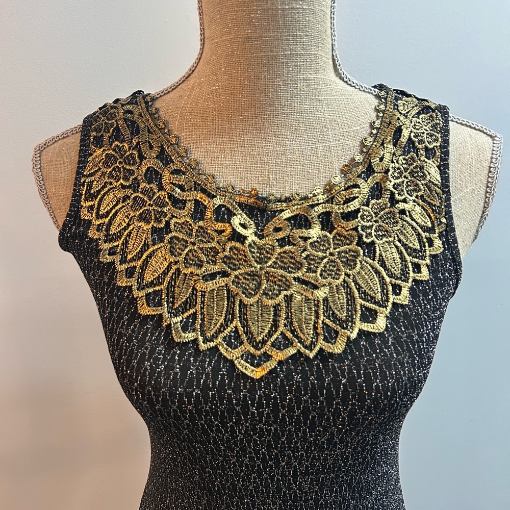 Cleopatra Sparkly Black Cocktail Dress with Gold Embroidery Women's Size Small